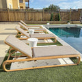 PURPLE LEAF Outdoor Chaise Lounge Chairs with with Pull-Out Table Teak