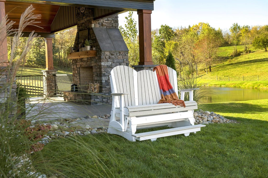 LuxCraft Adirondack Balcony Glider - 5' with Drop Down Console (Weatherwood on Black)