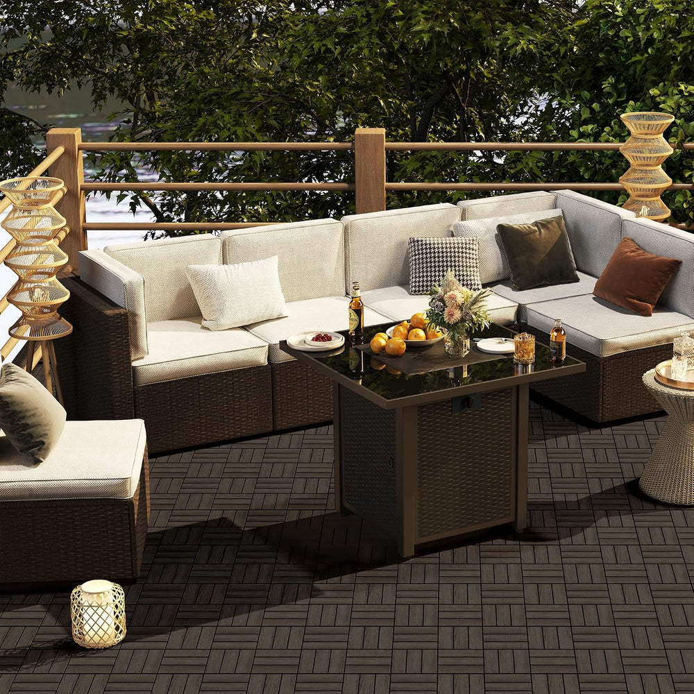 Yaheetech 27PCS Acacia Wood Deck Tiles Interlocking Patio Flooring,Black