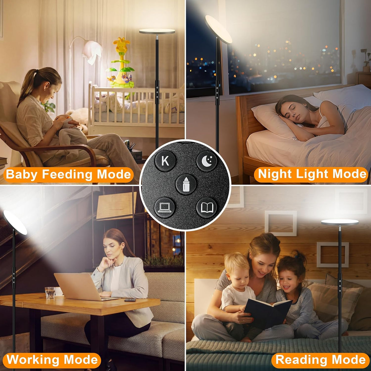 LED Floor Lamp, Bright 36W 3600LM Standing Lamp 350W Equivalent with Remote & Touch Control, Modern Torchiere Floor Lamp with 2700K-6500K Stepless Dimming, 69" Tall Lamp for Living Room Bedroom Office