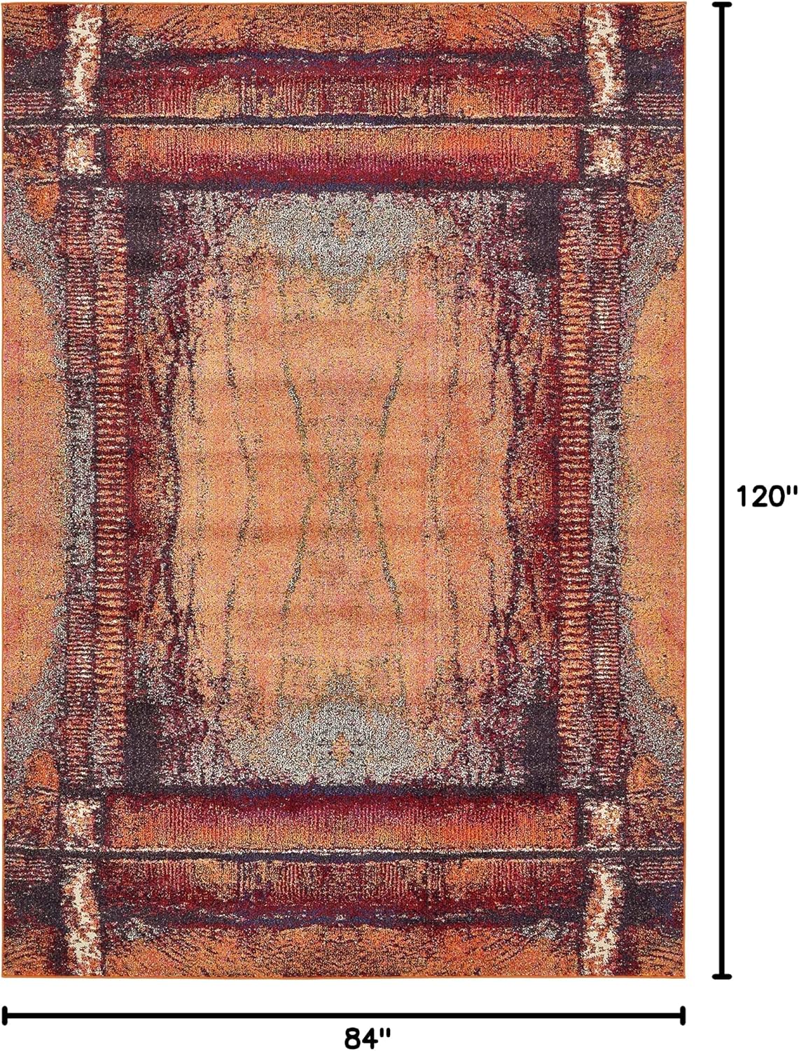 Unique Loom Estrella Collection Rustic, Distressed, Modern, Abstract Area Rug (7' 0 x 10' 0 Rectangular, Orange/Black)