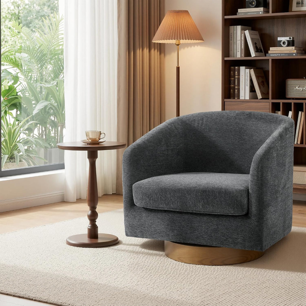 Swivel Accent Chairs Set of 2, Chenille Barrel Armchair, Gray