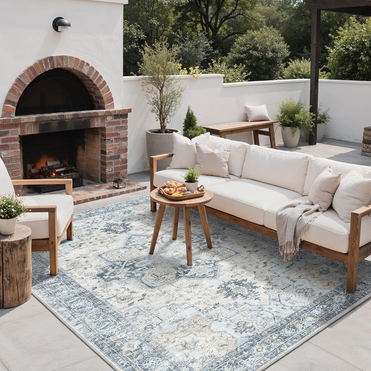 GENIMO 5x8 Outdoor Rug, Washable for Patio and Deck, Blue
