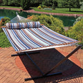 Sunnydaze Quilted Double Hammock for Outside with Pillow, Ocean Isle
