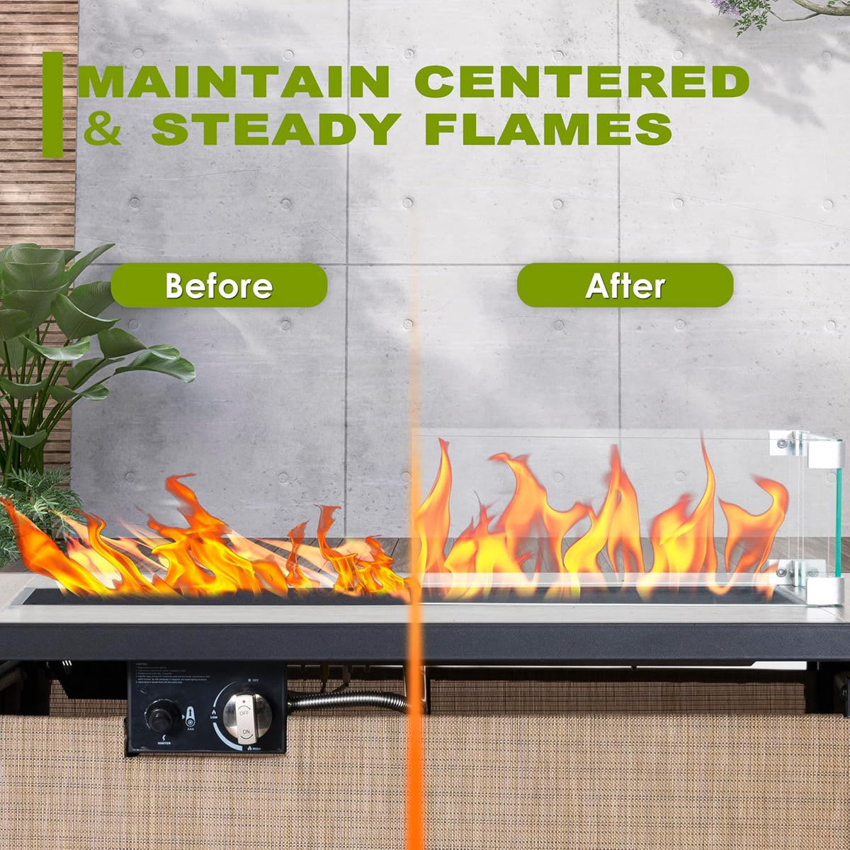 Nuu Garden Tempered Glass Wind Guard for Rectangular Fire Pit Table 29 x 10 x 6 Inch Durable Transparent Flame Shield with Aluminum Alloy Brackets