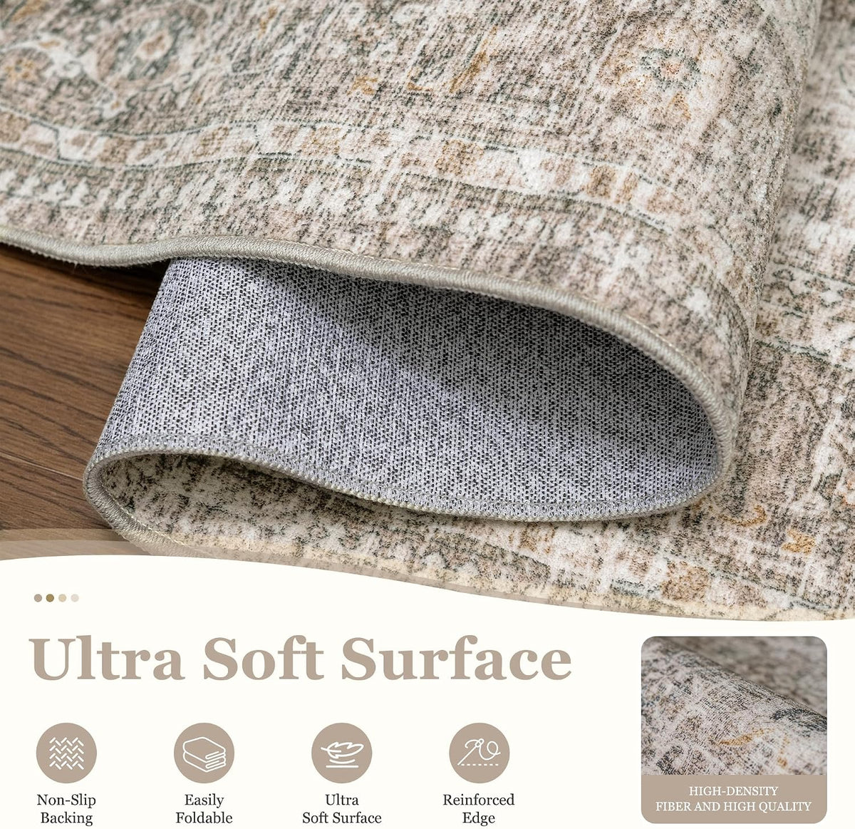 FMFUNCTEX 9x12 Washable Taupe Vintage Distressed Area Rug for Living Room