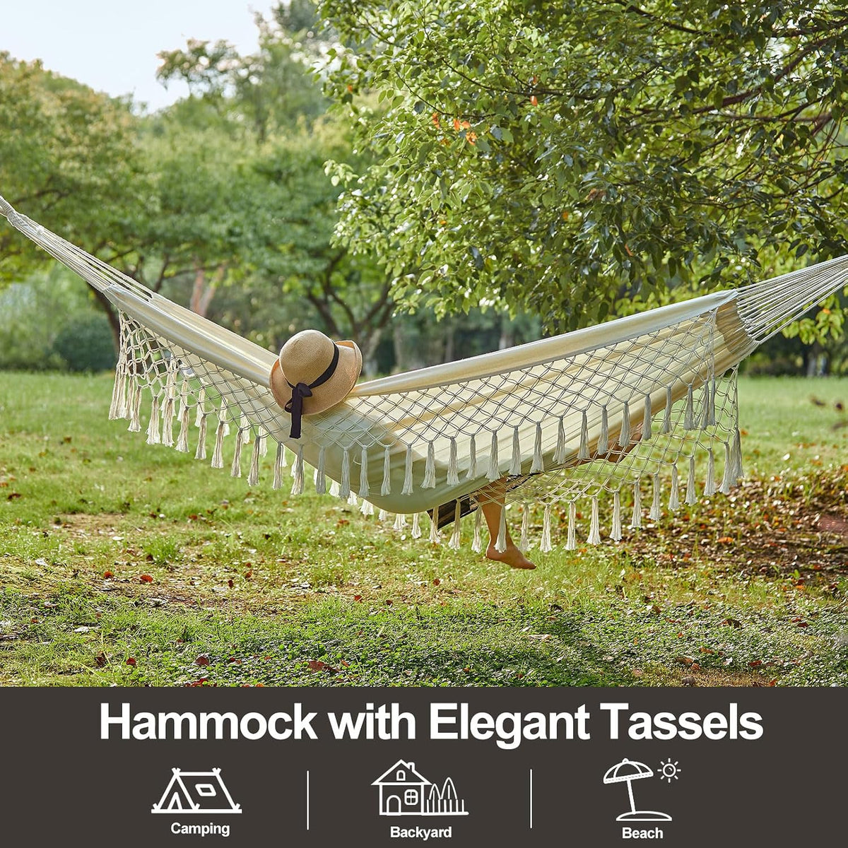brazilian double hammock with tree straps, extra large, close-up detail