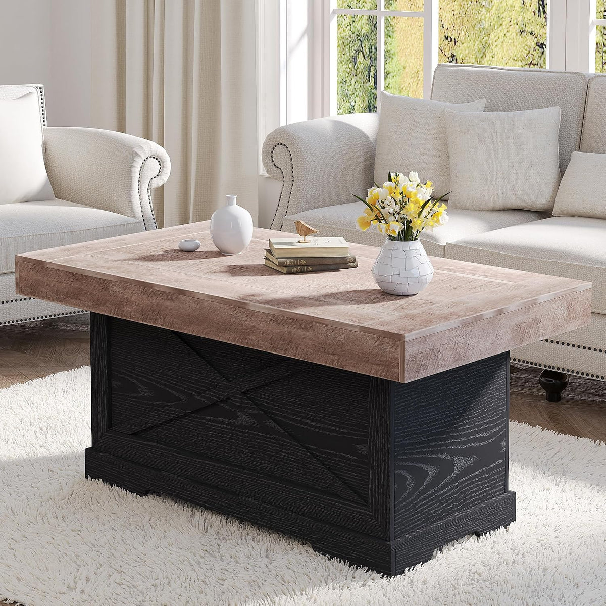 Lareth 39 in Rustic Coffee Table for Living Room with X-Design, Rectangle