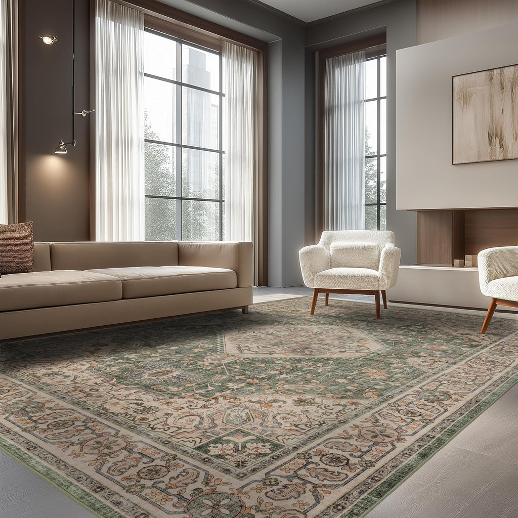 Ruaruarug Washable Area Rug 8×10 for Living Room, Ultra Soft, Celadon