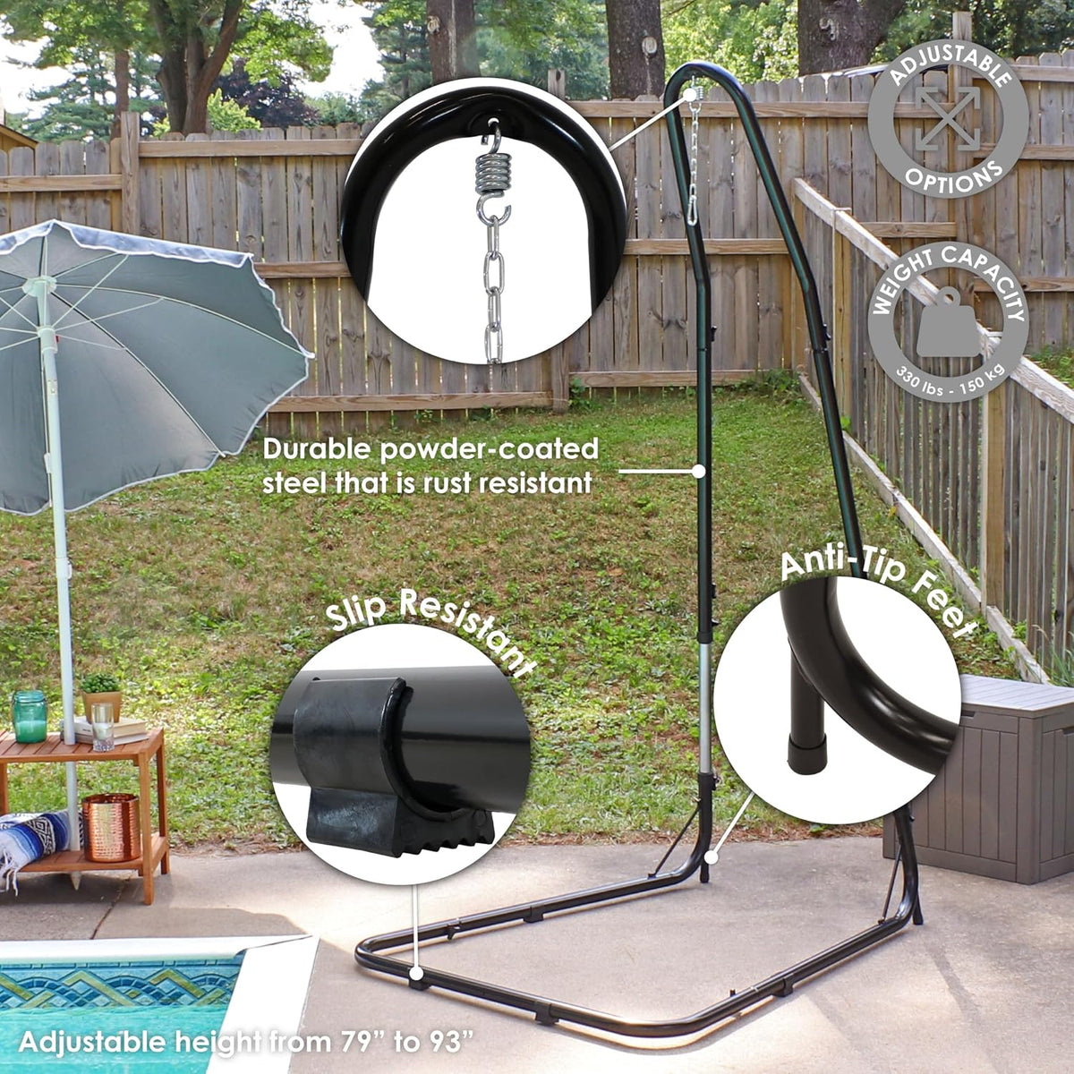 Sunnydaze Durable Adjustable Hanging Chair Hammock Stand Only