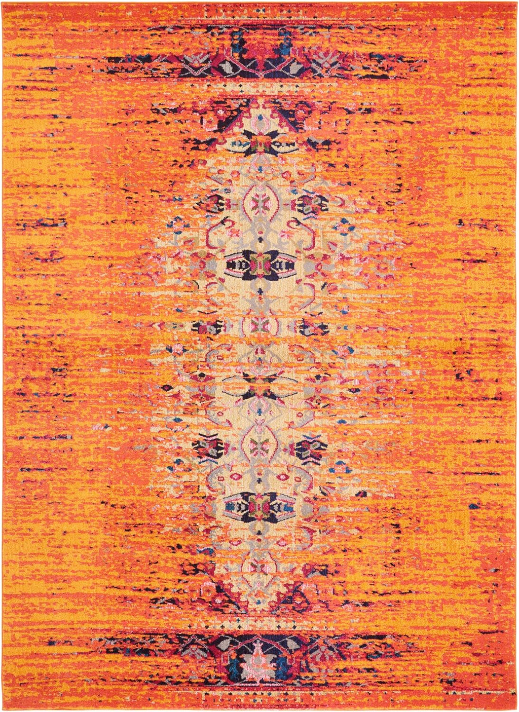 SAFAVIEH Monaco Collection Area Rug - 8' x 10', Orange & Multi, Modern Boho Abstract Distressed Design, Non-Shedding & Easy Care, Ideal for High Traffic Areas in Living Room, Bedroom (MNC209H)