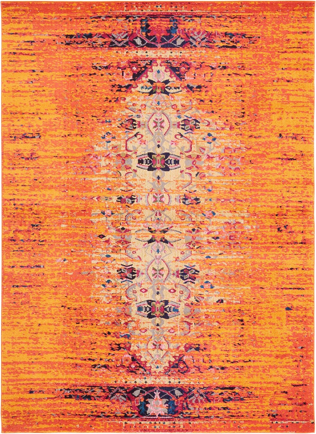 SAFAVIEH Monaco Collection Area Rug - 8' x 10', Orange & Multi, Modern Boho Abstract Distressed Design, Non-Shedding & Easy Care, Ideal for High Traffic Areas in Living Room, Bedroom (MNC209H)