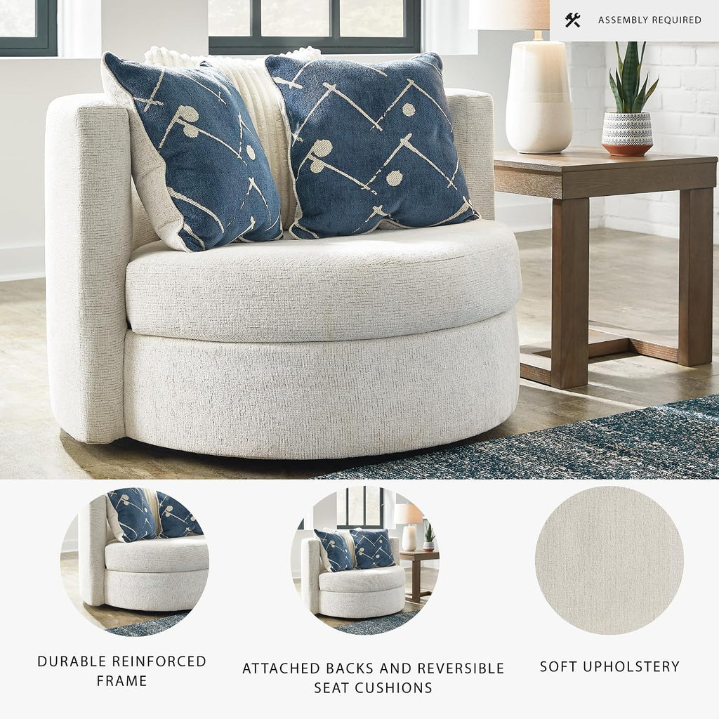 Signature Design by Ashley Oversized Round Swivel Accent Chair, Ivory