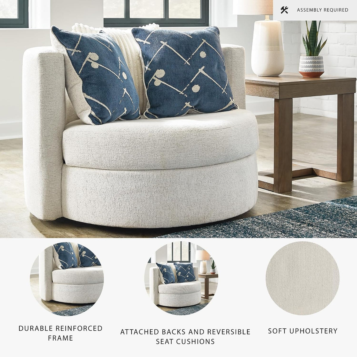 Signature Design by Ashley Oversized Round Swivel Accent Chair, Ivory