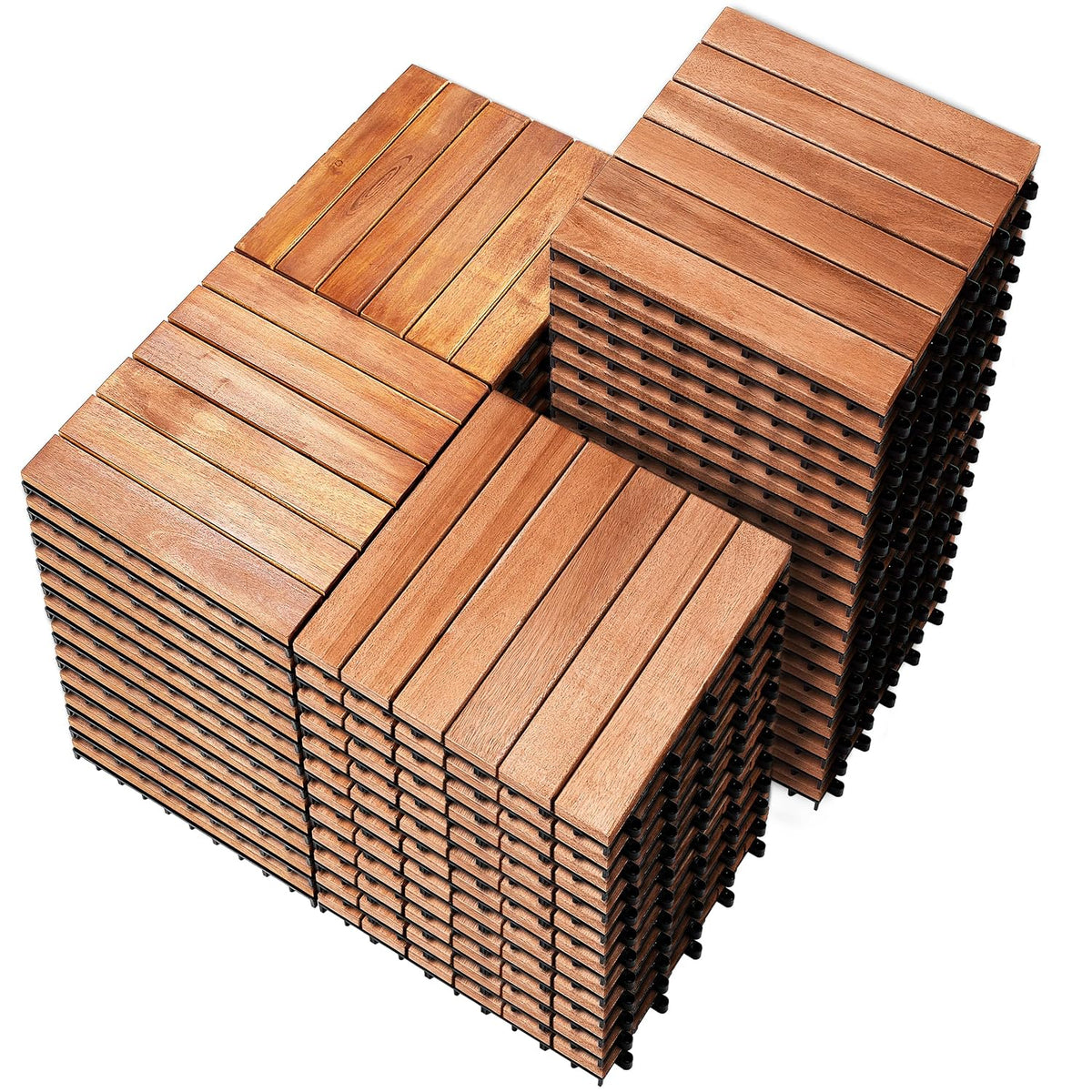 PrimeZone 54 PCS Solid Acacia Wood Interlocking Patio Deck Tiles Outdoor