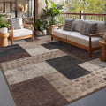 Modern Outdoor Patio Rug, Geometric Patchwork Rug for Living Room, Brown