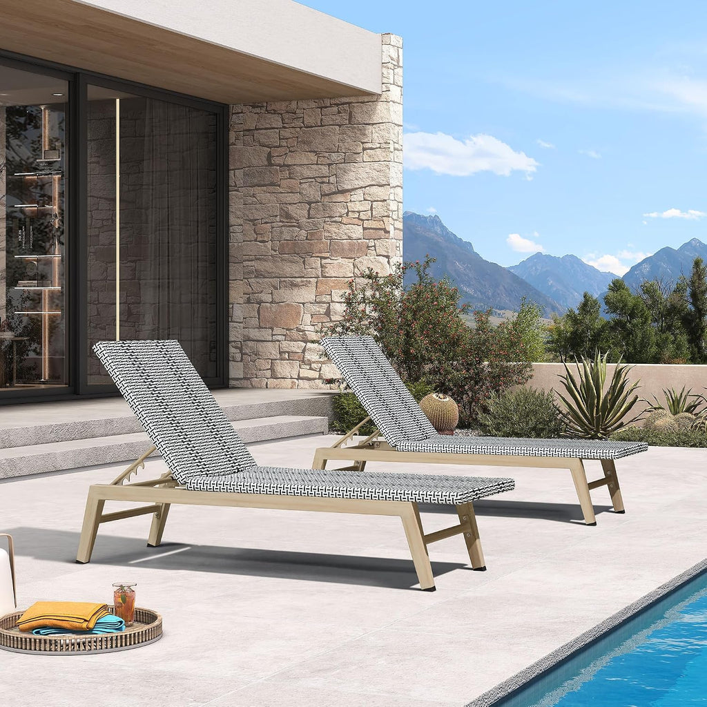 PURPLE LEAF Oversize Outdoor Chaise Lounge Set of 2 Champagne Frame, White