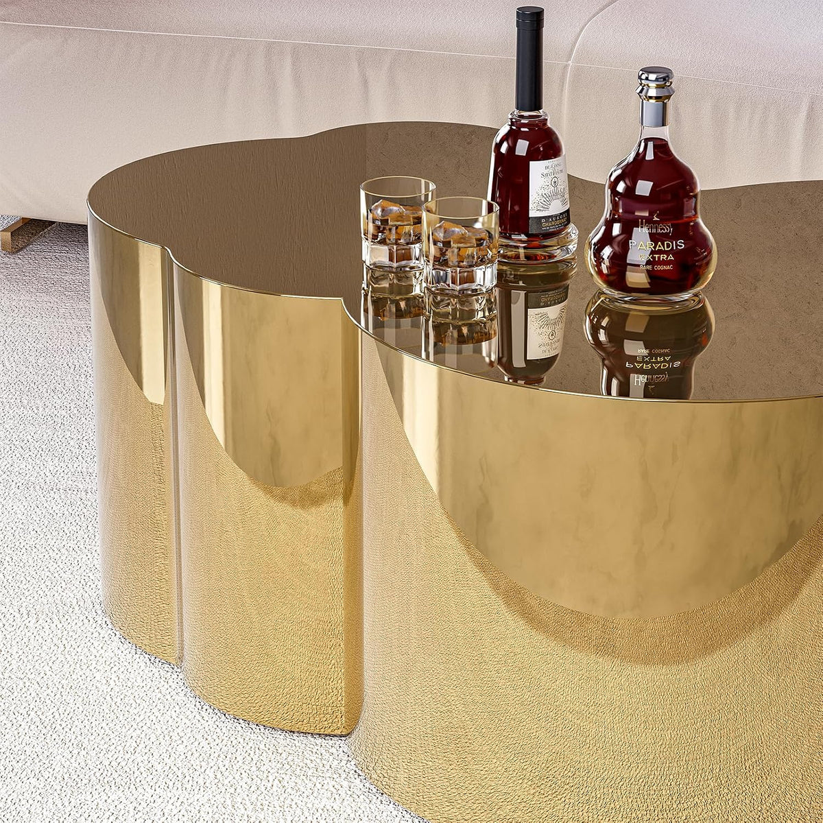 IKIFLY Gold Stainless Coffee Table, Modern Large Cloud Fashion Design