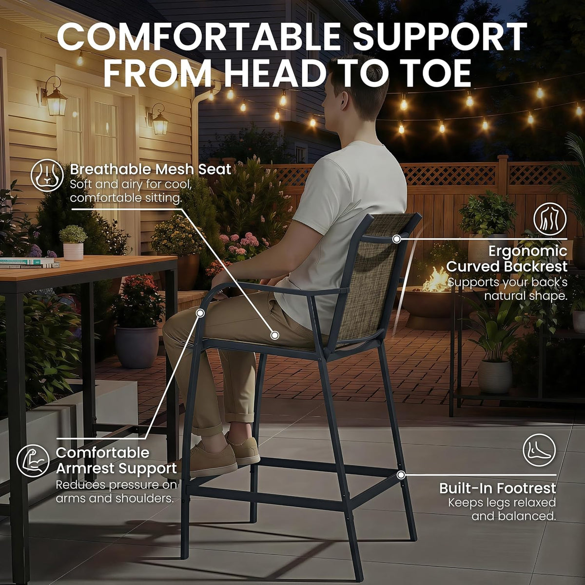 Crestlive 28.7" Outdoor Bar Stools Set of 4, 500 lb Mesh Patio Bar Chairs