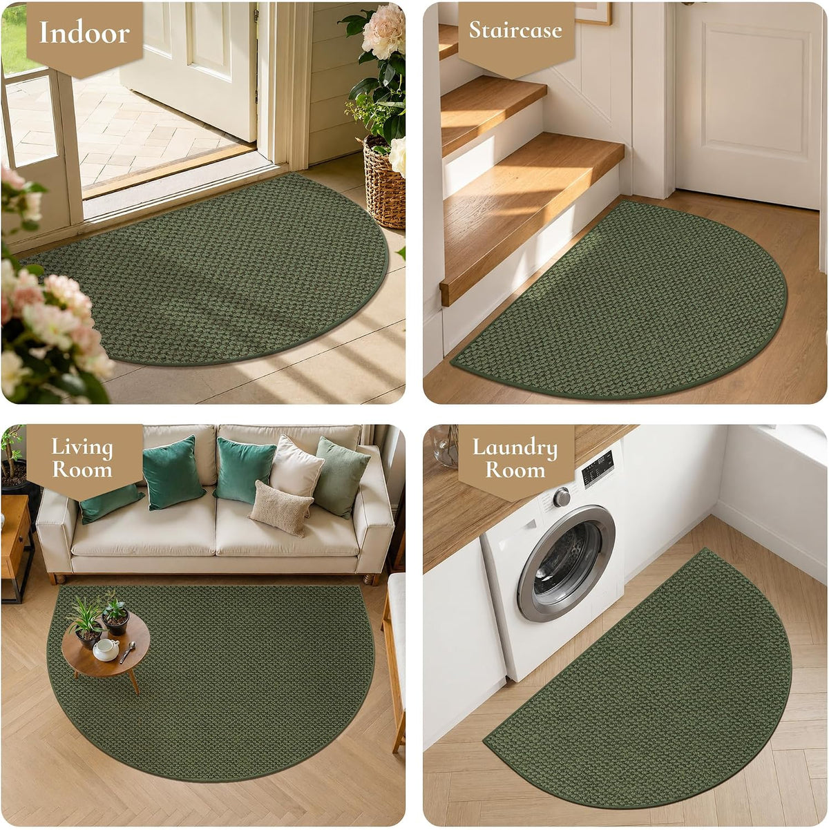 Dirt Trapper Door Mat 32" x 48", Non-Slip, Half Circle, Green