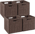 Patvingot 11-Inch Paper Rope Wicker Basket with Built-In Handles,4 Pack