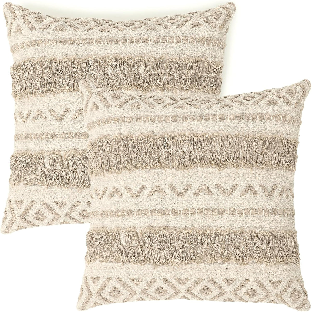 · REDEARTH · Textured Handwoven Throw Pillow Cases Geometric Craft Taupe