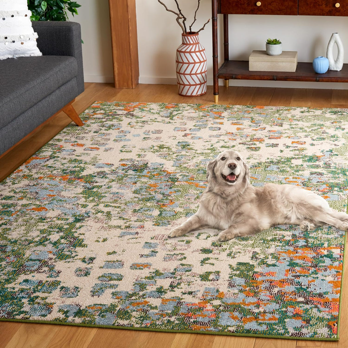 SAFAVIEH Monaco Collection Area Rug - 9' x 12', Sage & Rust, Contemporary Design, Slip Resistant & Stain Resistant, Ideal for High Traffic Areas in Living Room, Bedroom & Dining Room (MNC225W-9)