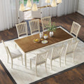 AMERLIFE 9 Piece Farmhouse Dining Table Set with 79" Table, Cream