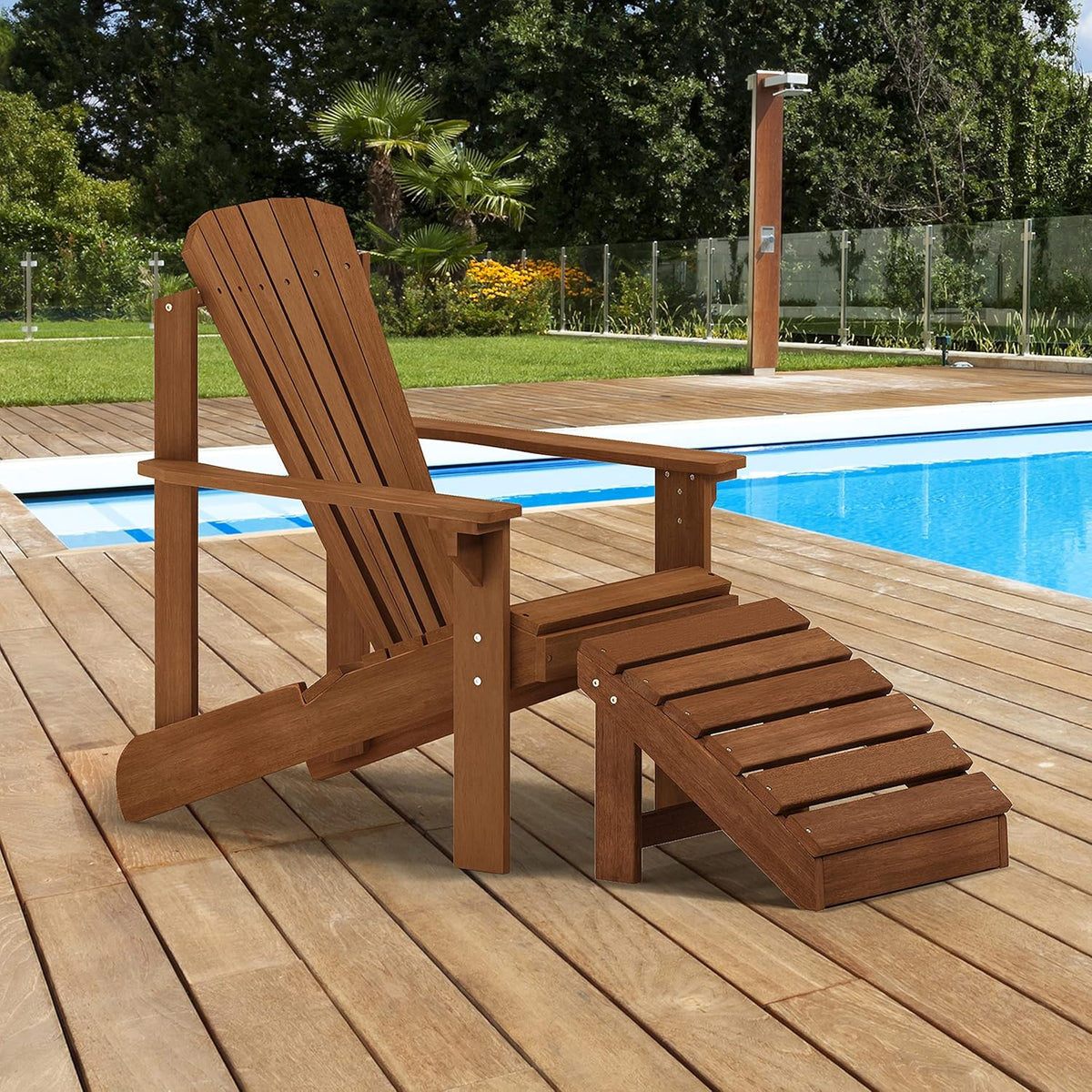 Furinno Tioman Small Adirondack Outdoor Footstool, Foot Stool, Natural