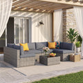 Wisteria Lane 7 Pieces Wicker Patio Furniture Set, All-Weather Patio Sectional Sofa with Coffee Table, Outdoor Sectional Furniture for Garden Backyard, Grey