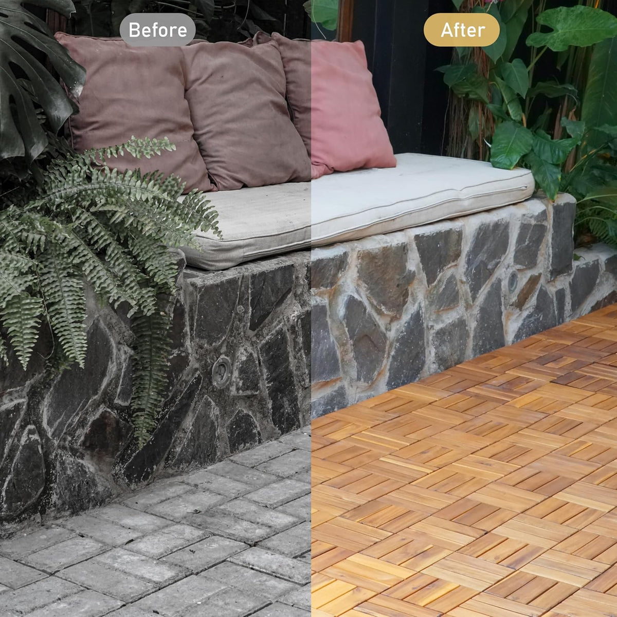 Interlocking Deck Tiles, 10 PCS 12" x 12" Acacia Wood, Natural Color