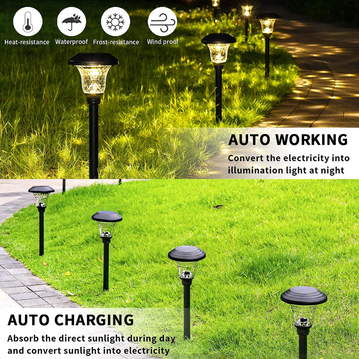 GIGALUMI Metal & Glass Solar Lights Outdoor, 8 Pack LED Garden Lights