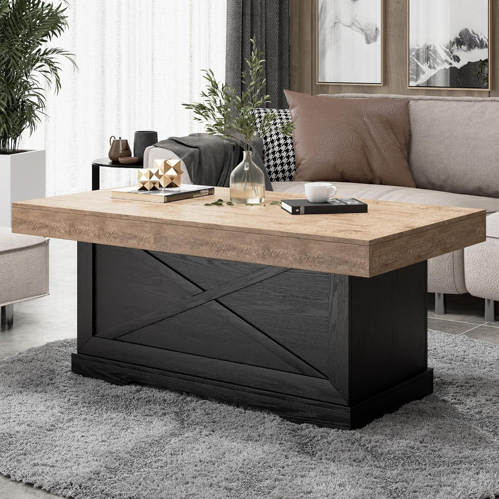 Lareth 39 in Rustic Coffee Table for Living Room with X-Design, Rectangle