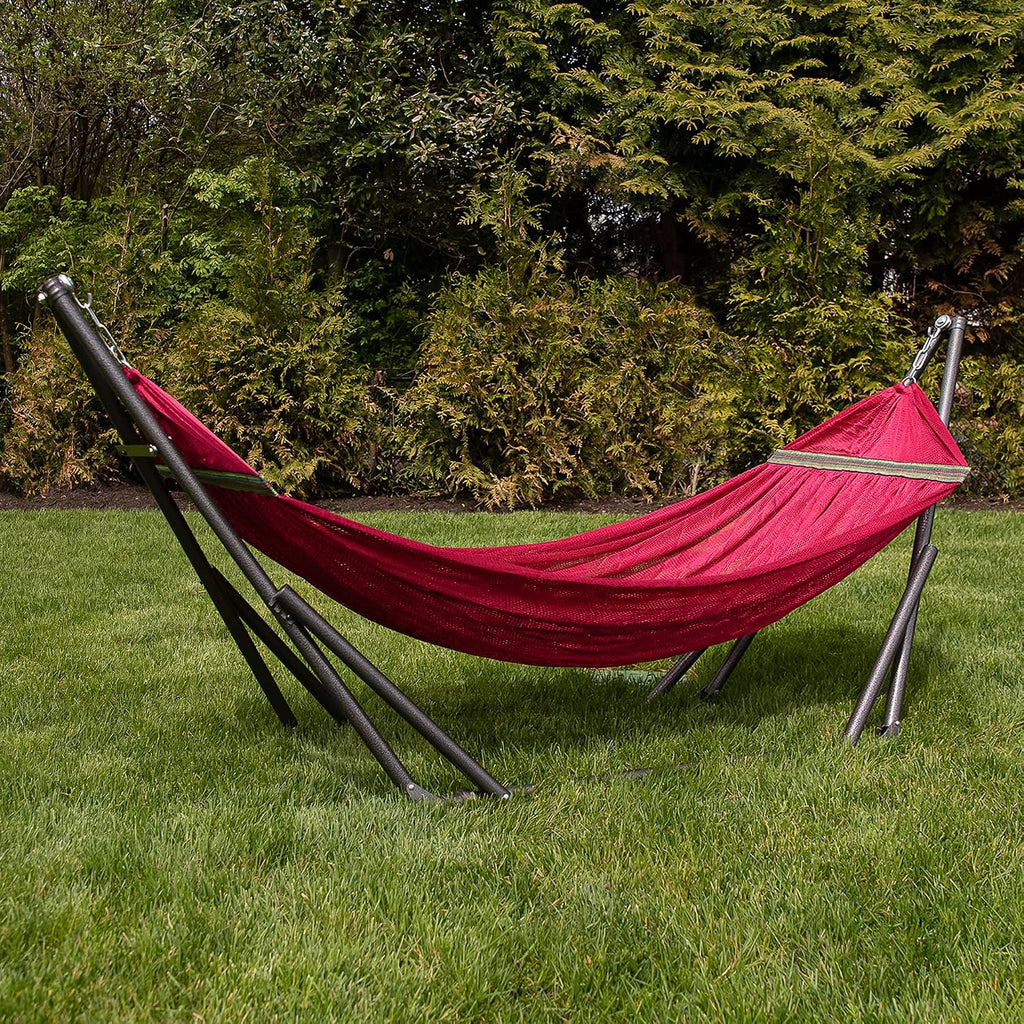 Best Home Fashion Portable Hammock with Collapsible Steel Stand, 450 lbs Capacity, No Tools Assembly, Carrying Bag Included, Perfect for Indoor Outdoor Backyard Patio Camping Beach, Red