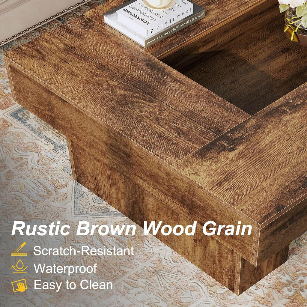 LVB 47"X31" Large Rectangle Wood Coffee Table for Living Room Rustic Brown