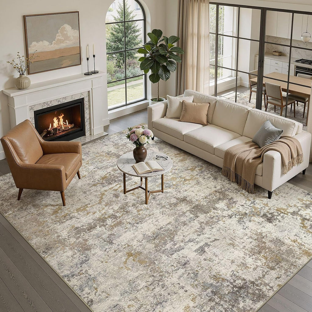 kakania Washable 9x12 Area Rug for Living Room: Abstract Modern Home Decor