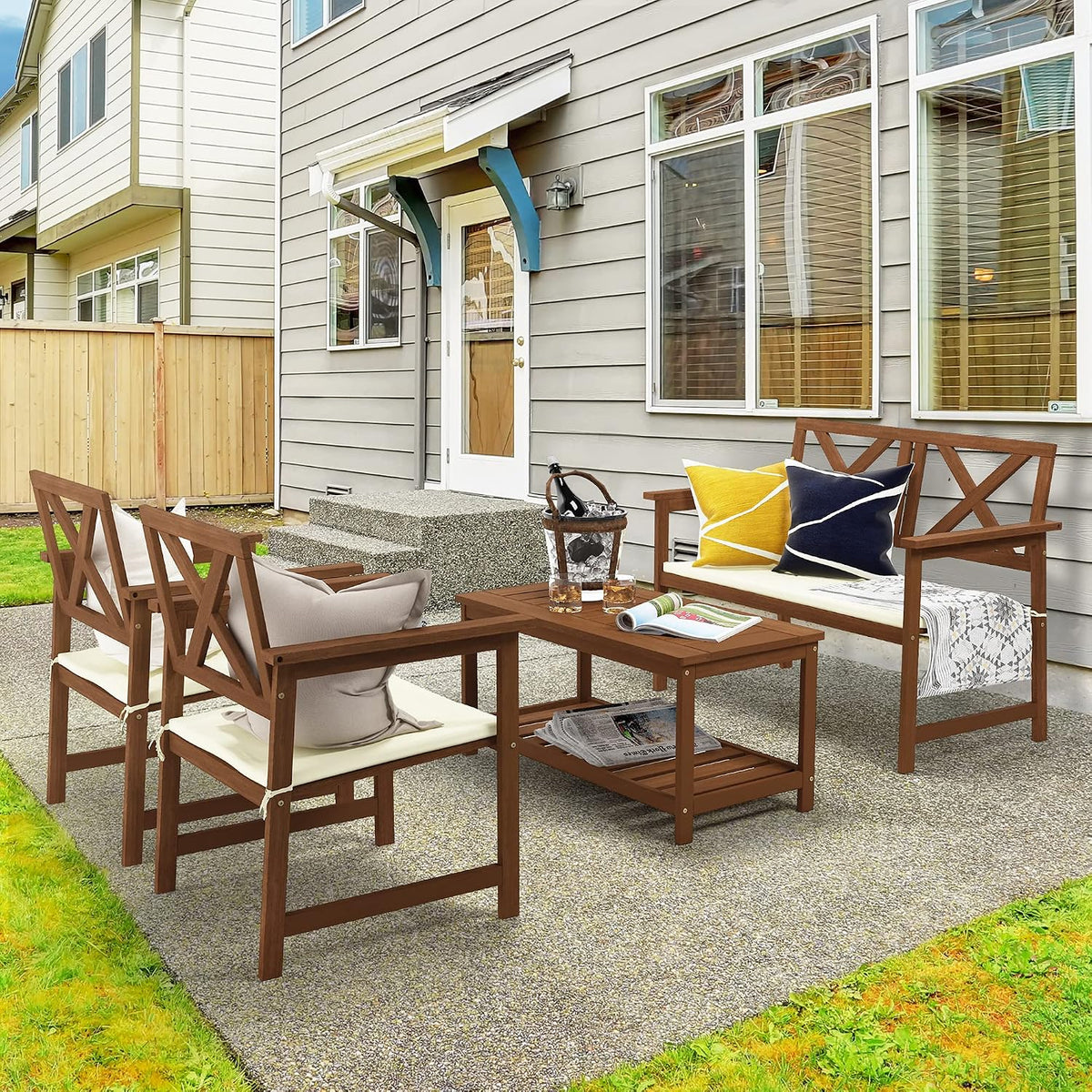 Furinno TIOMAN 2-Tier Outdoor Patio Table with Open Shelf, Natural