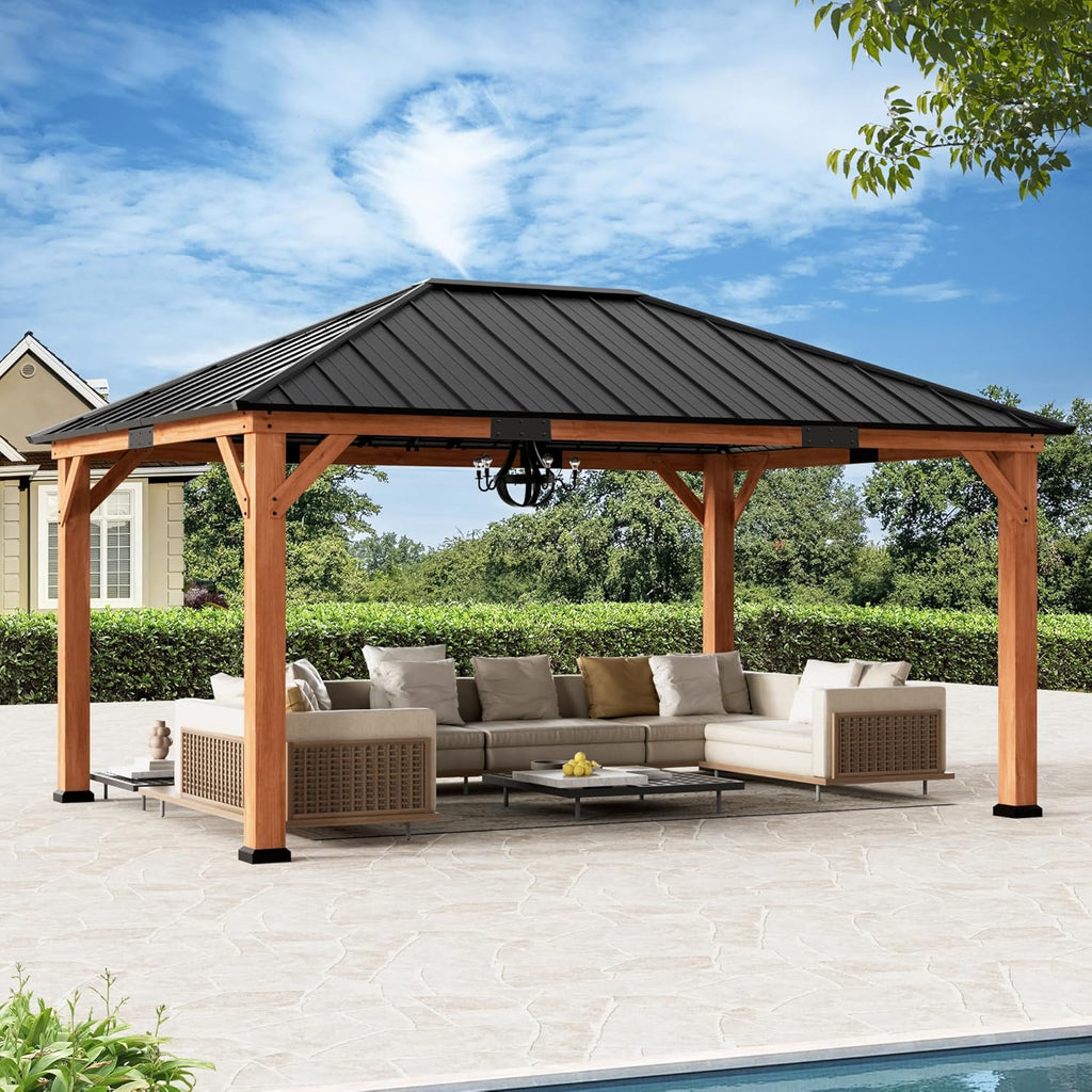 Modern Shade Permanent Wood Gazebo 12x16 with Galvanized Steel Roof