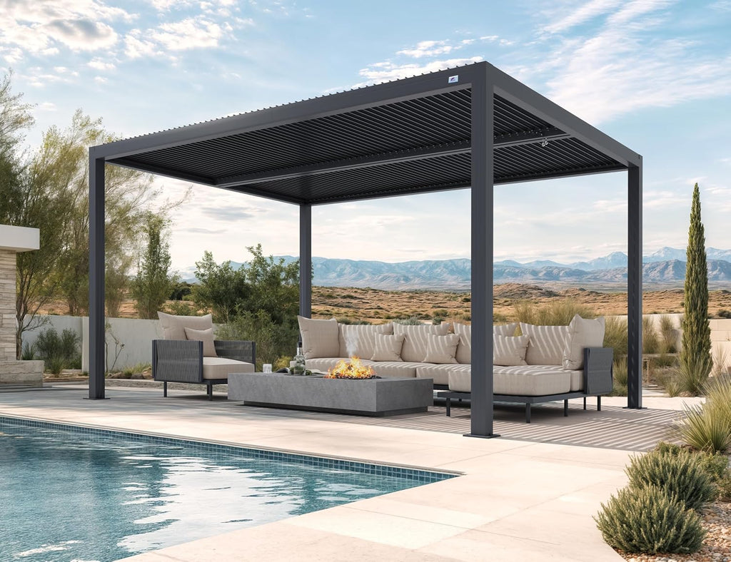 PURPLE LEAF Louvered Pergola 11' x 15' 94AS with Two Adjustable Roof Gray