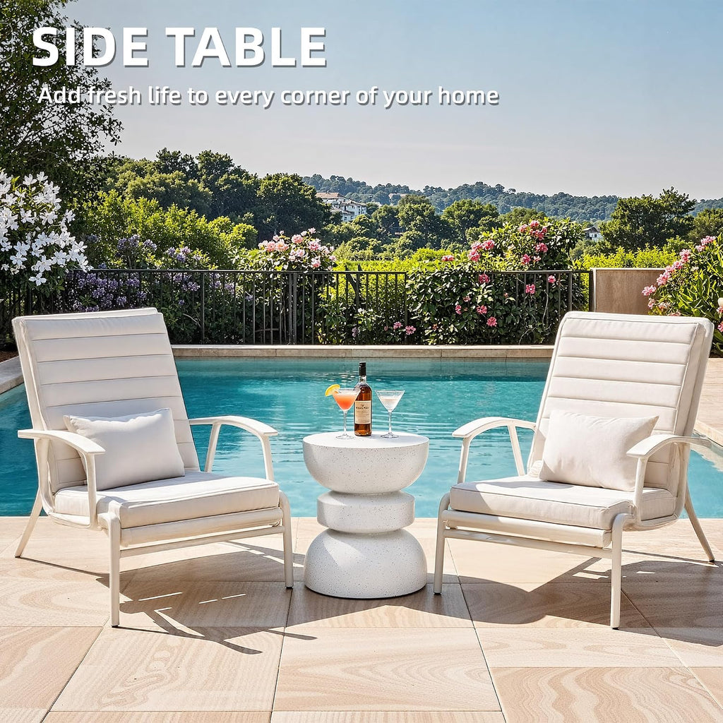 18" Outdoor Side Table, Modern Hourglass Garden Stool,Terrazzo-Look