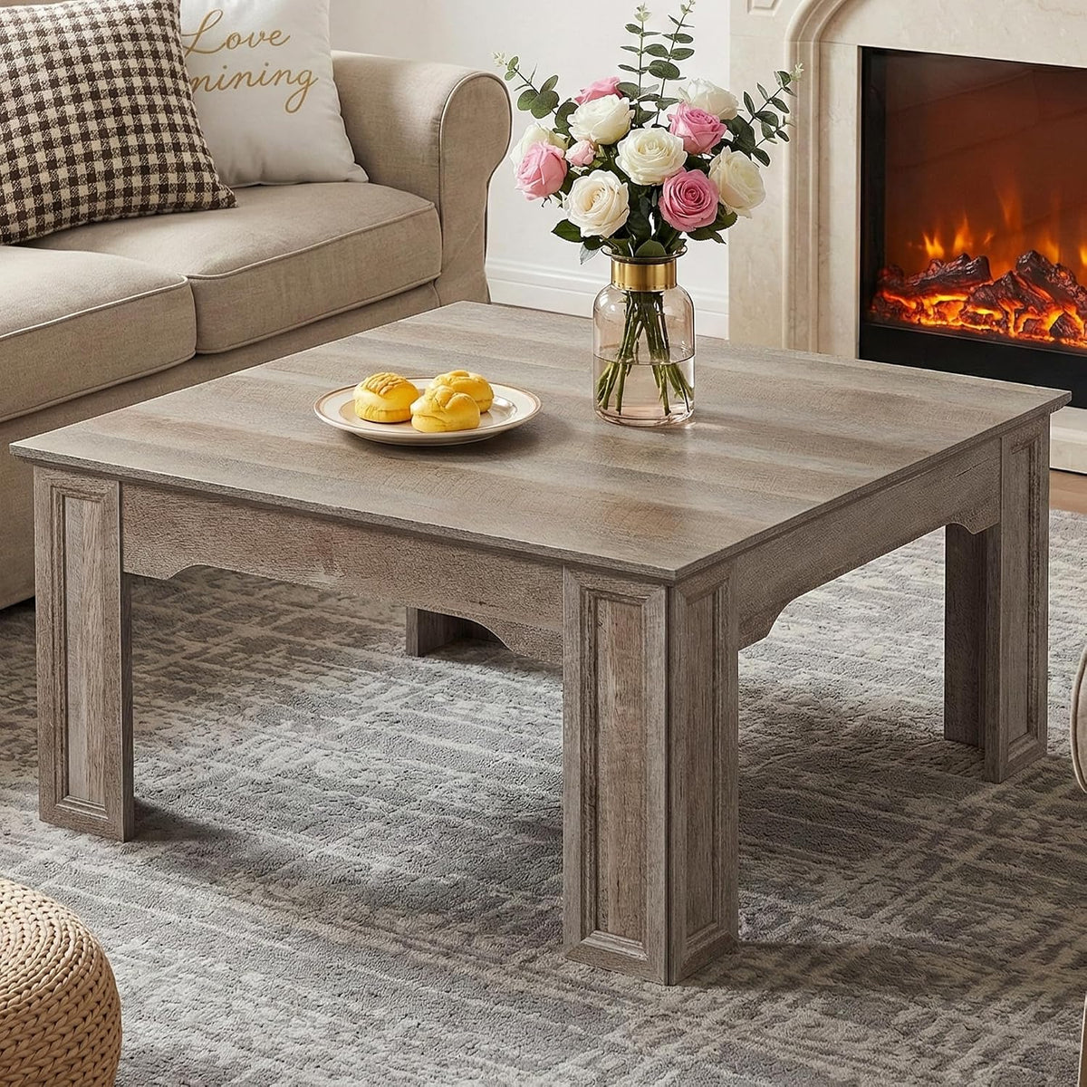 39.4''Square Coffee Tables for Living Room, Large Grey Coffee Table