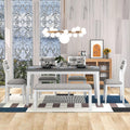 Harper & Bright Designs Kitchen Dining Table Set for 6, Classic and Traditional Style 6 Piece Kitchen Dining Table Set, 4 Upholstered Chairs & Bench (White+Gray)