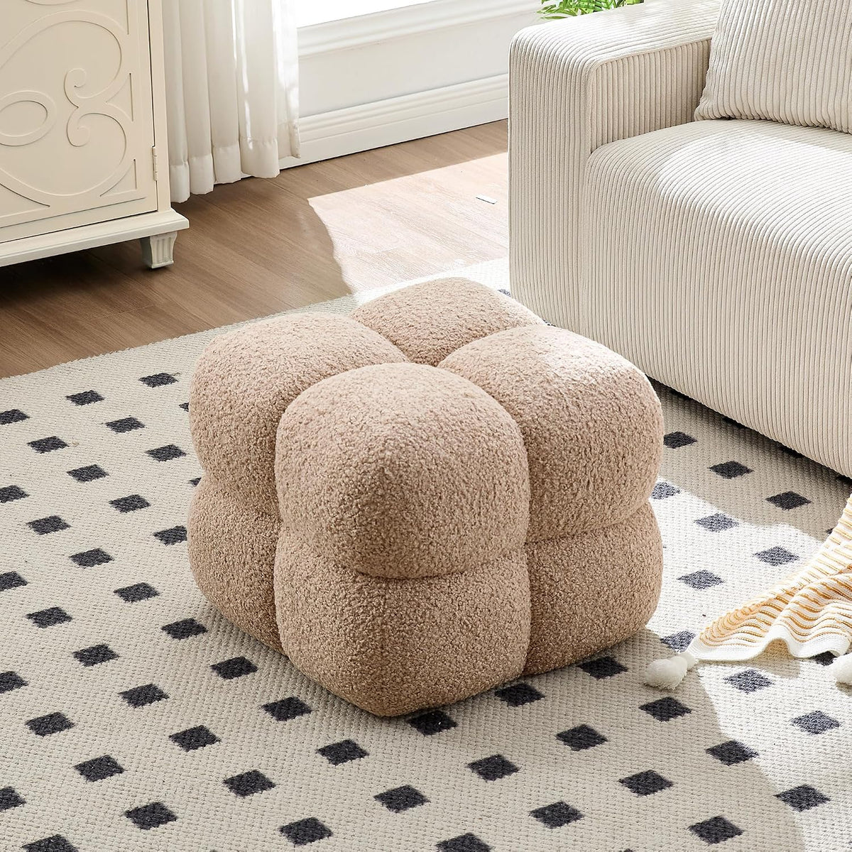 Zesthouse Square Pouf Ottoman Footstool, Modern Vanity Chair for Bedroom