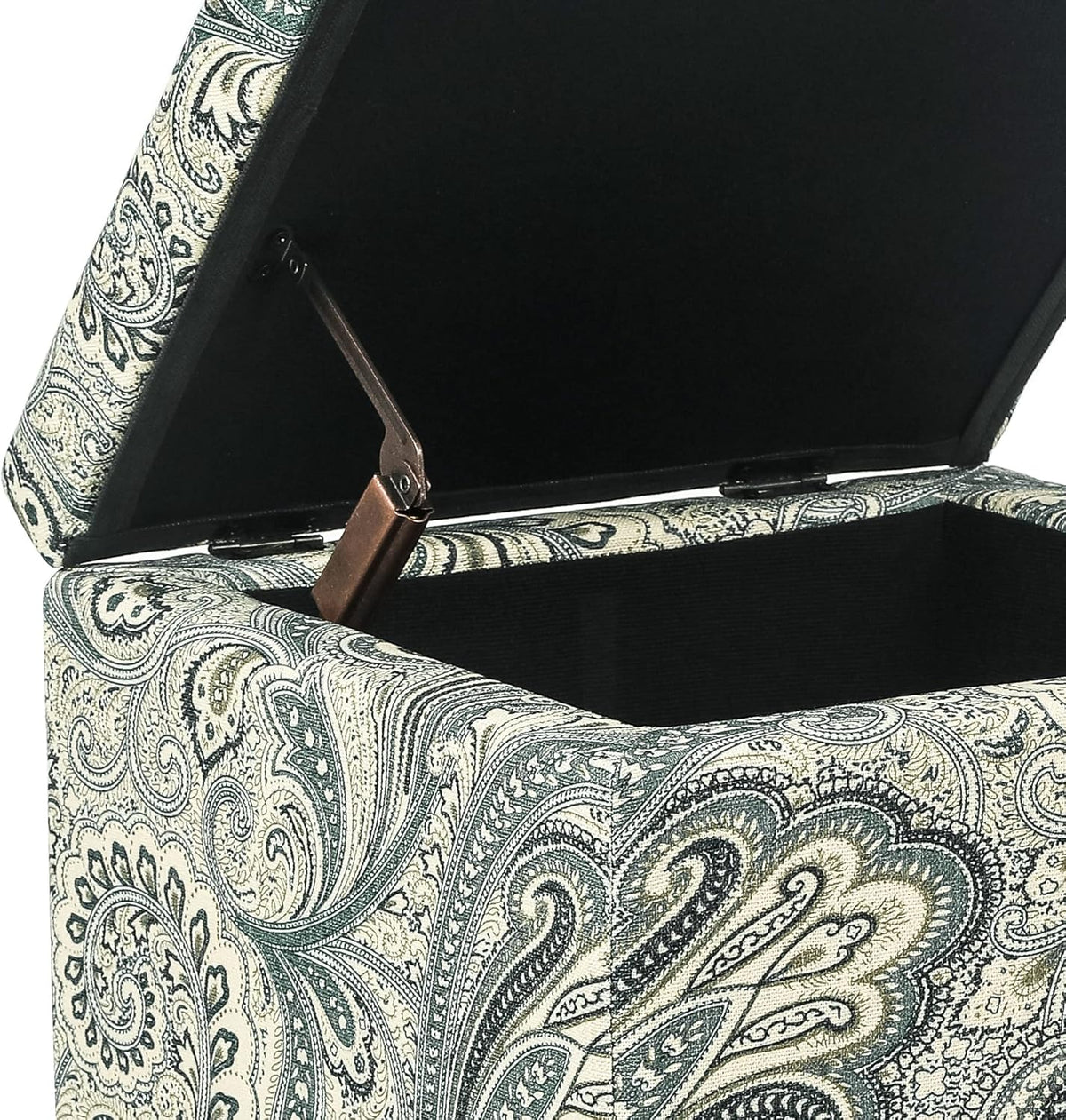 Adeco 18" Cube Storage Ottoman in Blue Paisley, Upholstered Linen Foot Stool & Accent Chair for Entryway, Vanity or Small Spaces