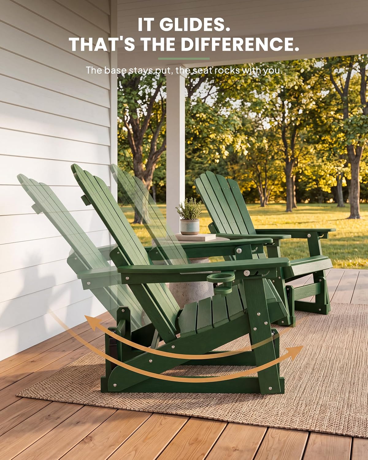 Adirondack Glider Chair Set of 2, Retractable Ottoman & Adjustable Backrest