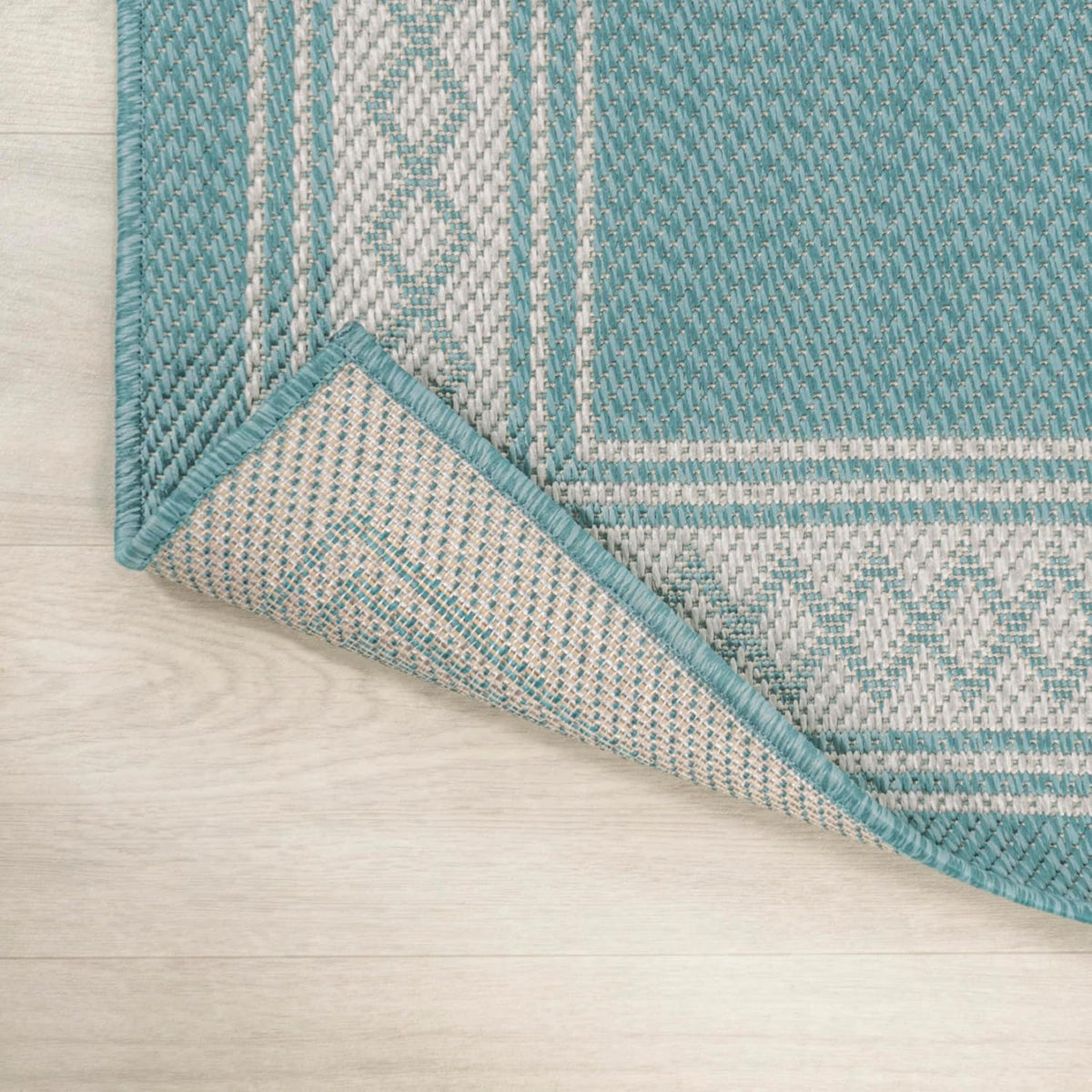 JONATHAN Y Diamond Border Indoor Outdoor Area Rug 3X5 Aqua/Light Gray, Lucia Classic for Backyard, Patio, Porch, Easy-Cleaning, High Traffic, Pet-Friendly, Non-Shedding (SMB207D-3)