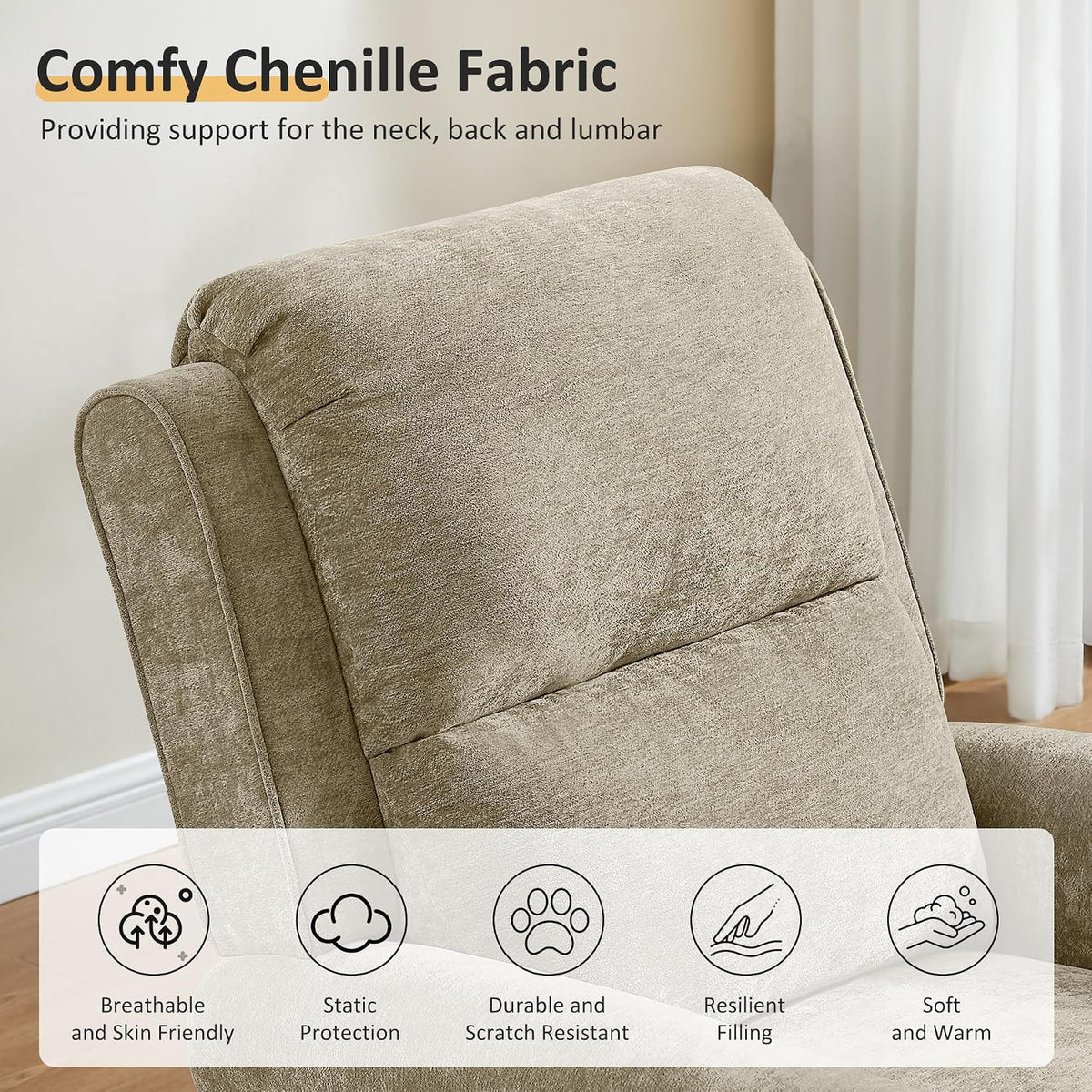 34.6" W Push Back Recliner Chair Set of 2, Chenille Camel
