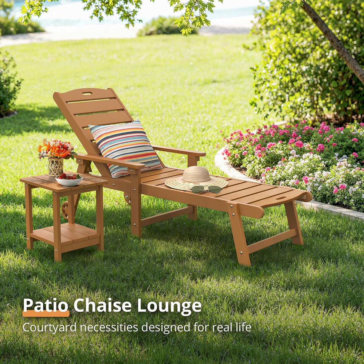 LUE BONA Outdoor Chaise Lounge, 5‑Position, Teak Color