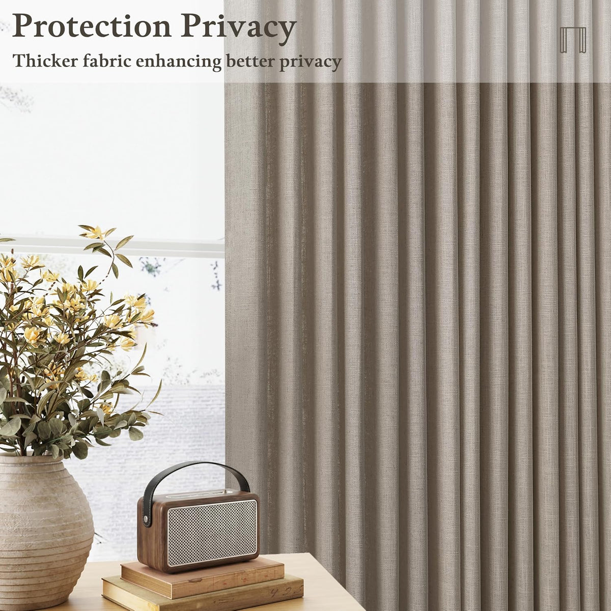 Taupe Pleated Linen Light Filtering Curtains 102 Inches Long 50 Inch Wide