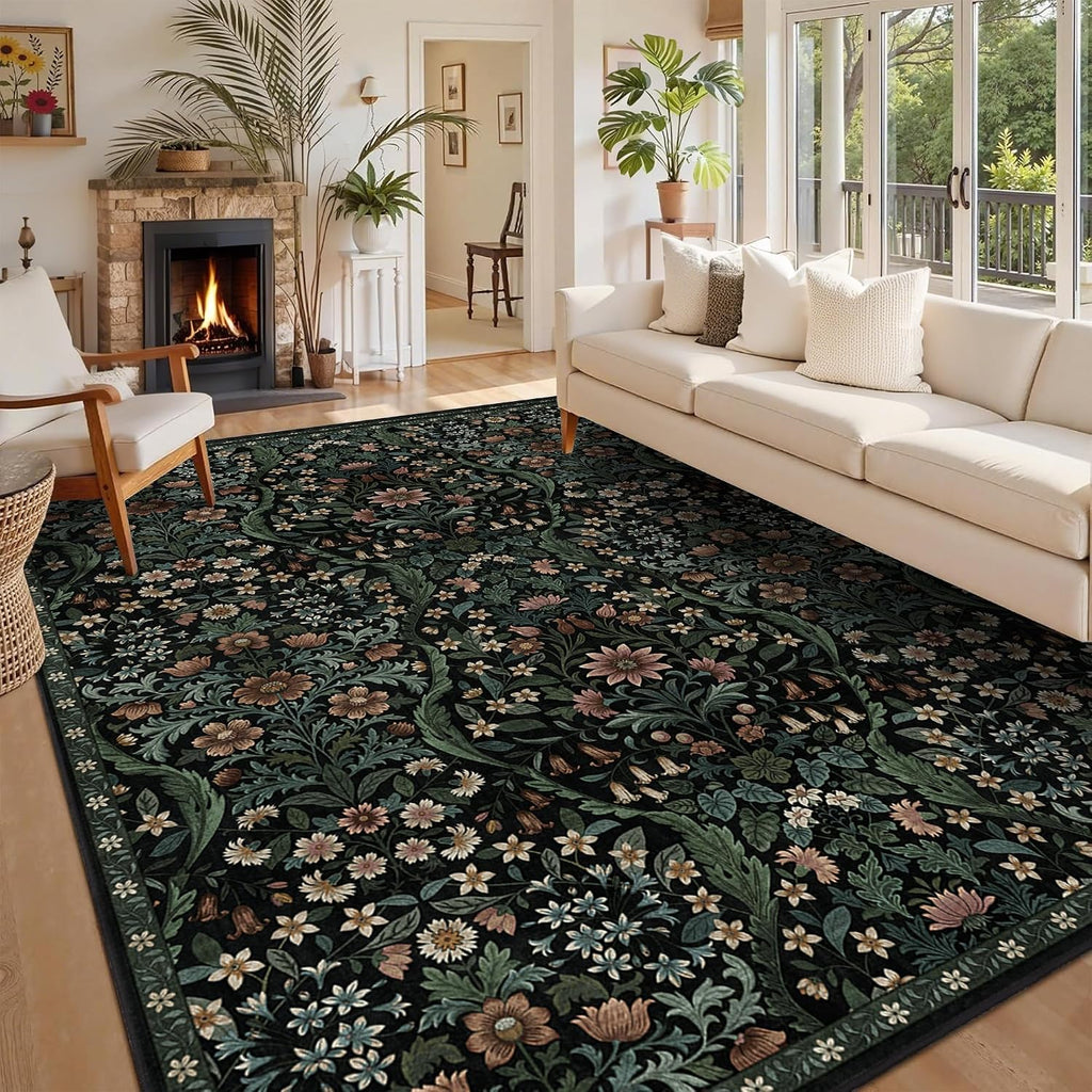 8x10 Large Area Rug Floral Botanical Boho Carpet for Living Room